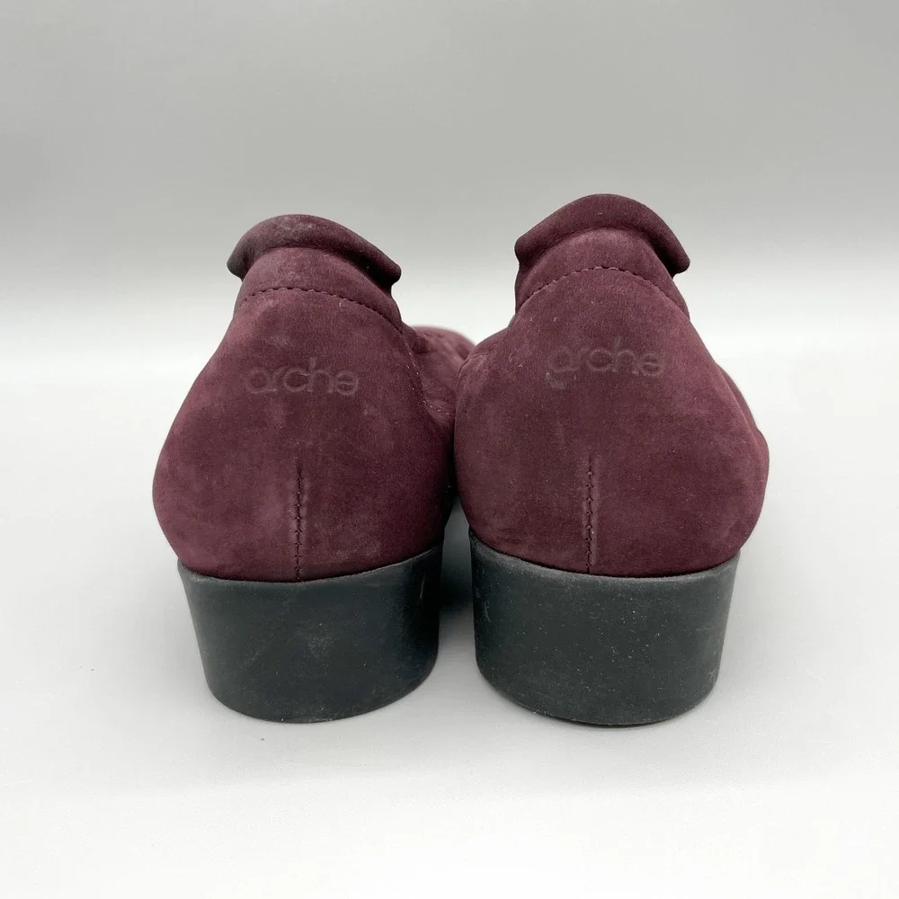 Arche Lomiss Burgundy Nubuck Wedge Ballet Flats Womens 40 Comfort Lagenlook Shoe